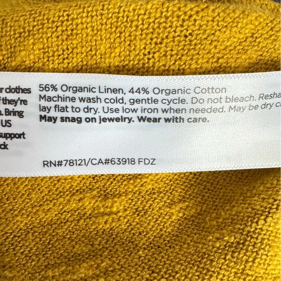 Eileen Fisher organic cotton linen slub Mustard Knit Hooded Pullover top size S - Picture 7 of 11